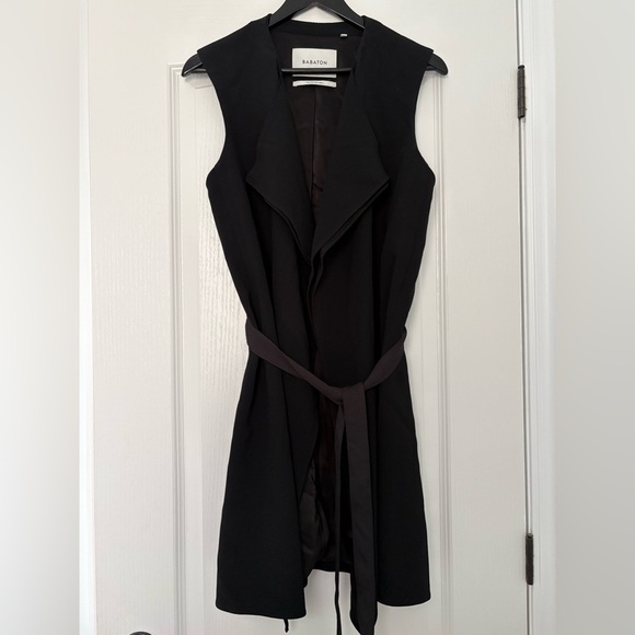 Babaton Jackets & Blazers - BABATON - Black Sleeveless Drape Front Belted Vest Trench Style